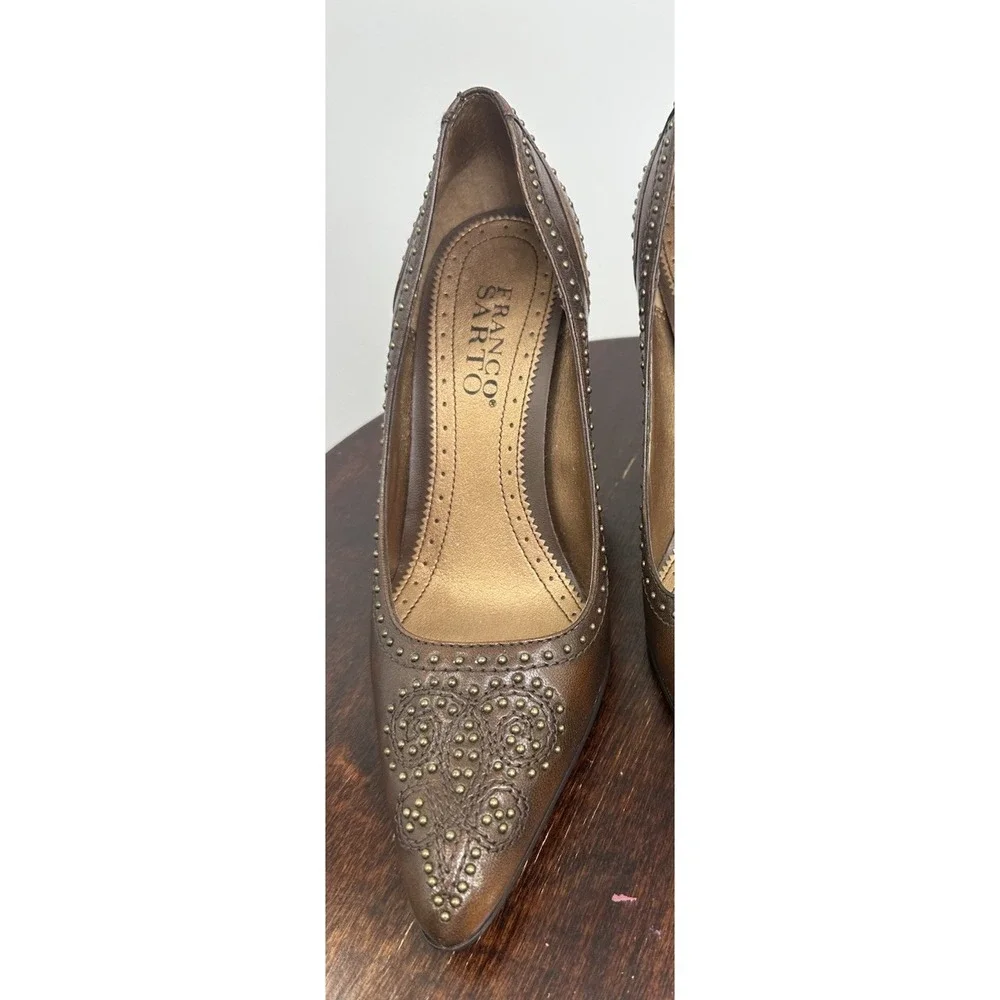 Franco Sarto Women's Heels Vintage Brown Leather Pointed Western Size 6 M